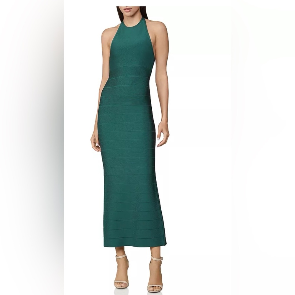 Herve Leger Banded Halter-Neck Gown LT8271679 Bright Elm NWT